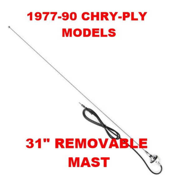 31" Steel Mast AM/FM Antenna 1977-90 Chrysler, Dodge, and Plymouth Mopar models - Picture 1 of 4